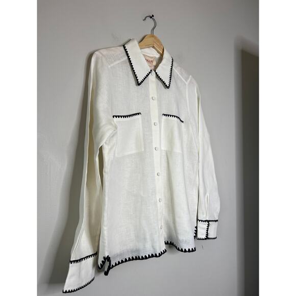 NEW Figue Prudence Button Down Blanket Stitch Long-Sleeve Top White Size: 8 - Picture 3 of 7